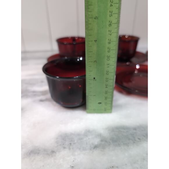Arcoroc Glass Teacups & Saucers, Ruby Red Set, MCM Tea Set, French Glassware - Picture 9 of 11